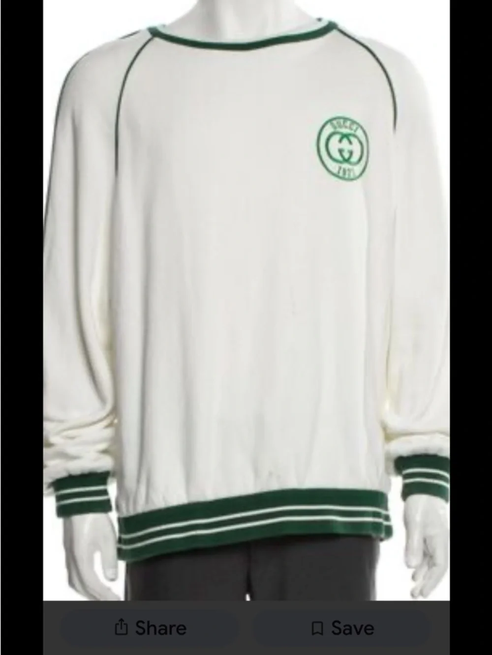 Men's Gucci white cotton jersey sweatshirt green 1921 interlocking G size medium